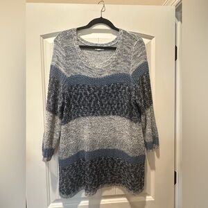 Charter Club Women’s Blue Striped Scoop Neck Textured Sweater.  Size X-Large.